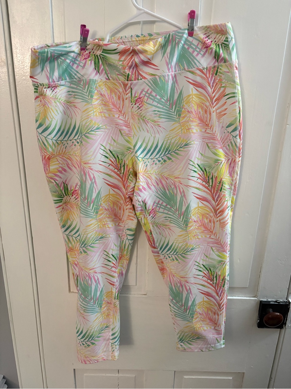 Pro Player Tropical Leaf Capri Leggings - Pink, Green, Yellow